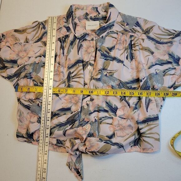 American Eagle Tie Front Tropical Button Down Blouse Cropped Women's Small - Picture 12 of 14